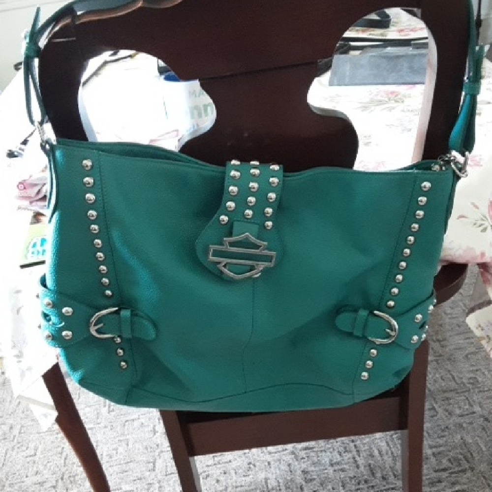 Harley-Davidson Green Silver Studded Shoulder Bag